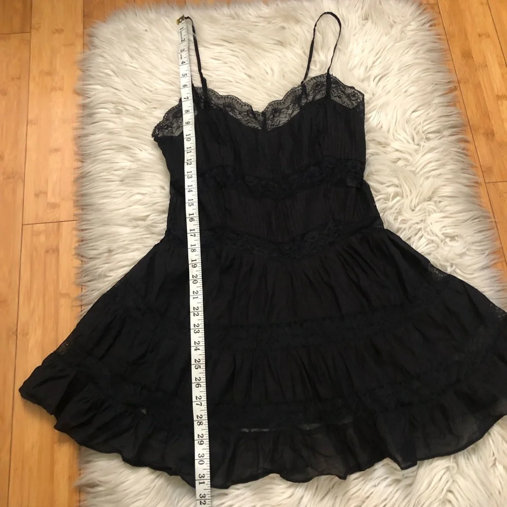 Free People Somebody To Love Lace Tiered Crinkled Black Cami Top Dress size S